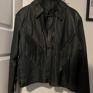 Vintage Men’s Black tassel leather jacket